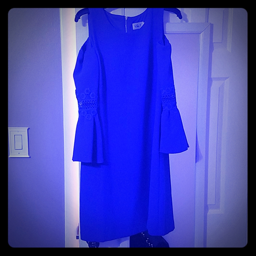 ElizaJ deep Ocean blue shoulderless dress